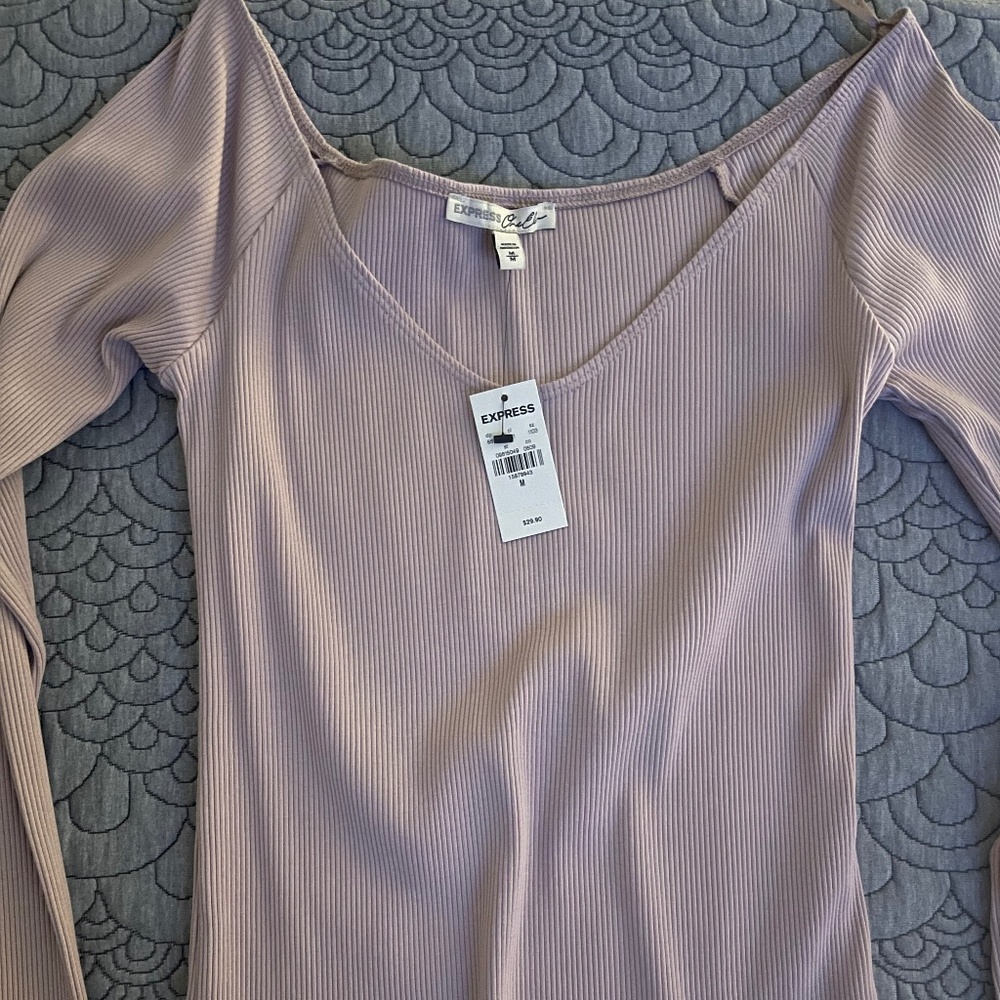 RIBBED ROSE FITTED LONG SLEEVE